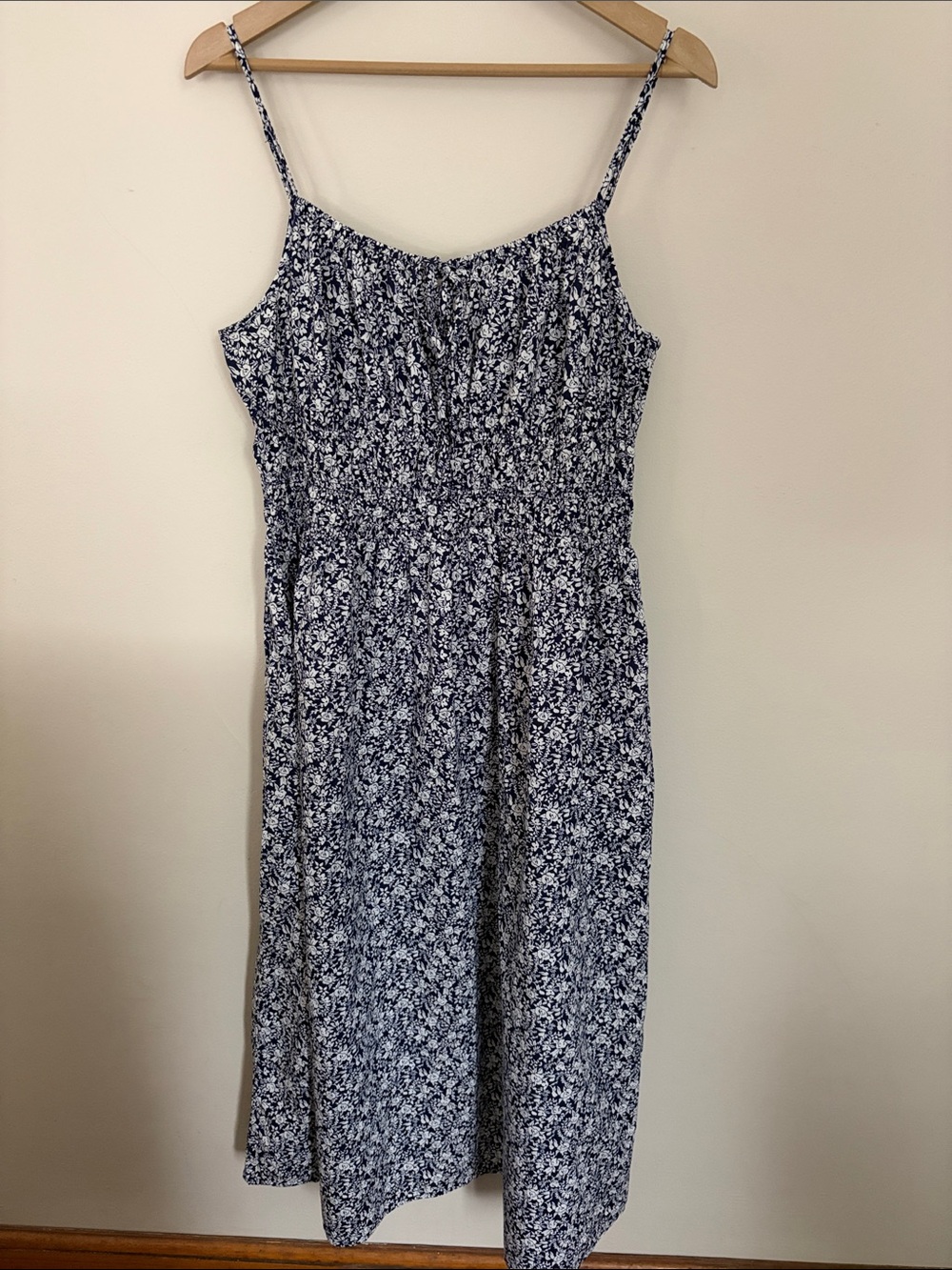 Cottagecore Navy floral elastic waist dress
